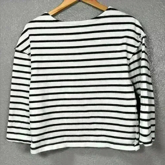 MADEWELL Striped Crop ¾ Sleeve Raw Seam Heavyweight Cotton Sweater Women Small - Picture 9 of 10